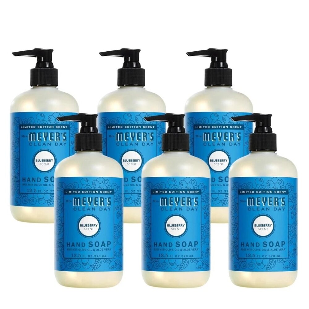 Case of 6 Mrs. MEYER'S CLEAN DAY Liquid Hand Soap, Blueberry, 12.5 Fl Oz